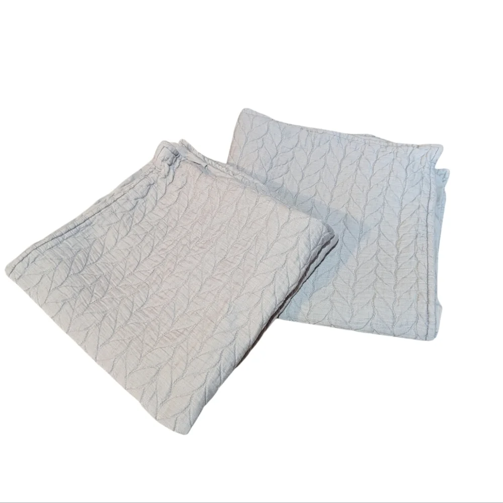 West Elm Organic Cotton Embroidered Euro Pair of Shams Light Grey 26x26